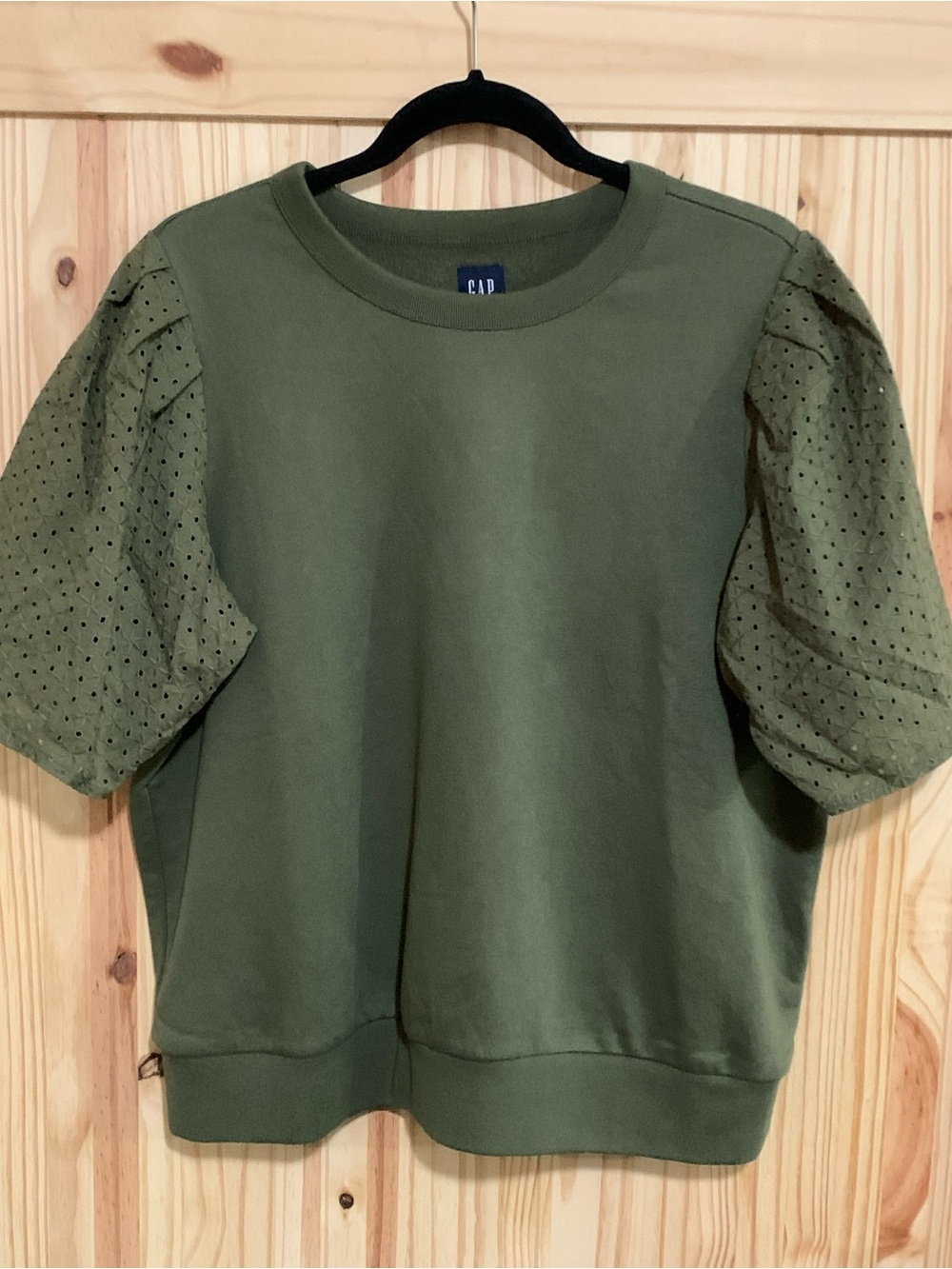 GAP Olive Green Eyelet Sleeve Sweatshirt Size L